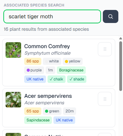 Associated species search for scarlet tiger moth