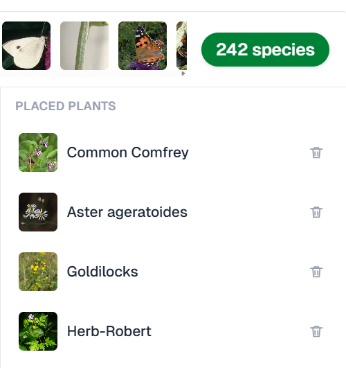 Biodiversity panel showing 242 supported species
